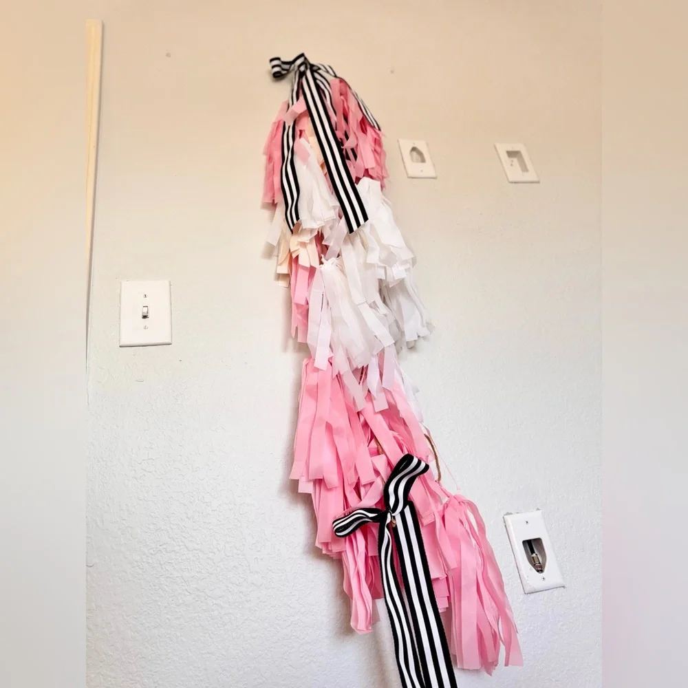 48” Set of 3 Elegant Pink & White Tassel Garland Streamers for Party, Wedding